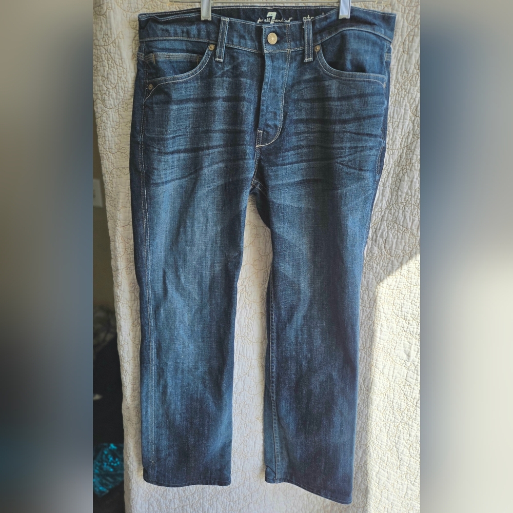 7 For All Mankind Jeans Mens 34 Blue Straight Leg Relaxed Fit 36 Length
